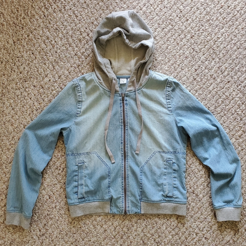 BP Faded Jean Jacket with Sweatshirt Hood. Size Womens Large.